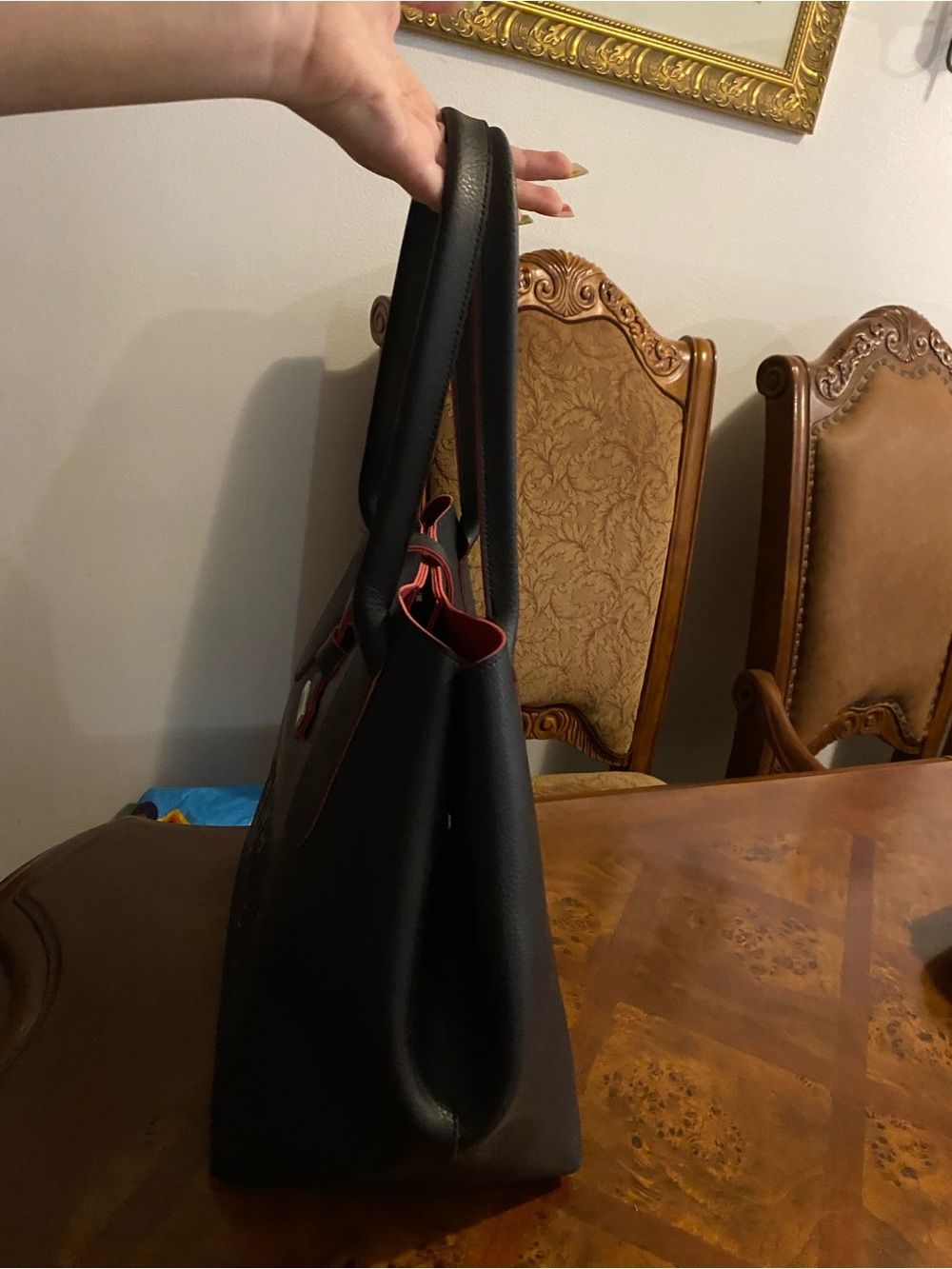NWOT- SCHUTZ Black Tote with Subtle Red Trim - Picture 4 of 14